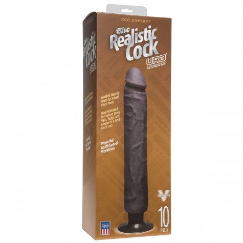 Коричневый вибратор The Realistic Cock ULTRASKYN Without Balls Vibrating 10” - 29,2 см.